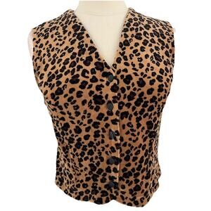 Vintage 90s Liz Sport Vest Leopard Cheetah Velvet Satin Buttons 8 Goth Grunge